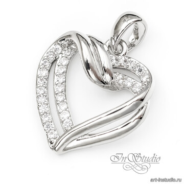 Подвеска кулон Сердце 20х18 мм фианиты родиевое покрытие - фото изображение товара, artikul: 113905