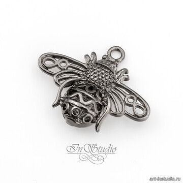 Подвеска черная Пчела 16х21 мм родий Gunmetal - фото изображение товара, artikul: 112870
