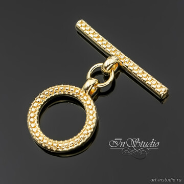 Замочек тогл круглый фактурный 12,6 мм с тиснением позолота - фото изображение товара, artikul: 113954