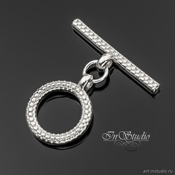 Замочек тогл круглый фактурный 12,6 мм с тиснением родий - фото изображение товара, artikul: 113951