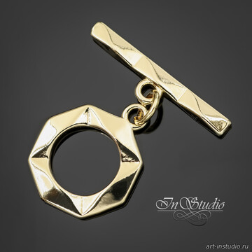 Замок тогл круглый с тиснением уголки 15 мм позолота - фото изображение товара, artikul: 113948