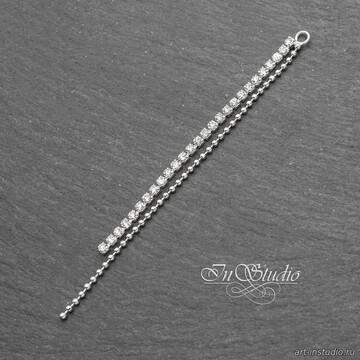 Подвеска две цепочки с шариками и фианитами 65 мм родий - фото изображение товара, artikul: 113999