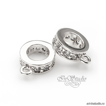 Бейл держатель для кулона круглый 7,2х2,7 мм родий с фианитами - фото изображение товара, artikul: 114065