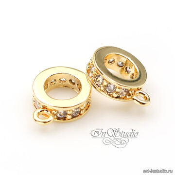 Бейл держатель для кулона круглый 7,2х2,7 мм позолота с фианитами - фото изображение товара, artikul: 114068