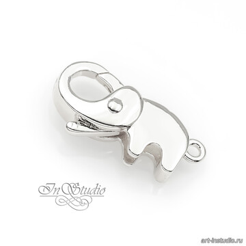 Замочек Слоник 20х10 мм карабин лобстер родий - фото изображение товара, artikul: 114125