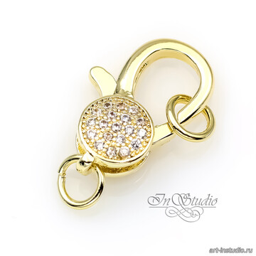 Замочек лобстер карабин 19х12 мм позолота с инкрустацией фианитами - фото изображение товара, artikul: 114116