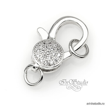 Замочек лобстер карабин 19х12 мм родий с инкрустацией фианитами - фото изображение товара, artikul: 114113