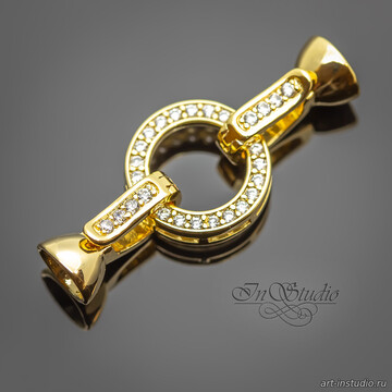 Замок двойной концевик 35 мм круглый фианиты позолота - фото изображение товара, artikul: 114110