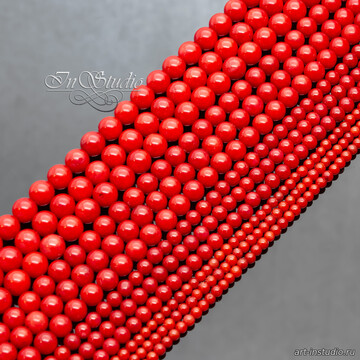 Коралл красный природный 2 3 4 5 мм шарики Нить - фото изображение товара, artikul: 107804