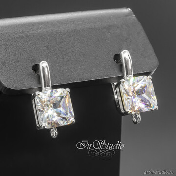 Швензы квадратные Ника с крупным фианитом родий - фото изображение товара, artikul: 114137