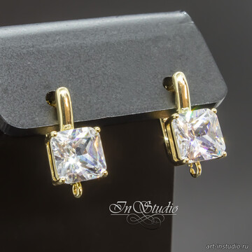 Швензы квадратные Ника с крупным фианитом позолота - фото изображение товара, artikul: 114140