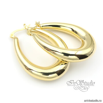 Крупные дутые овальные серьги кольца позолота - фото изображение товара, artikul: 114170