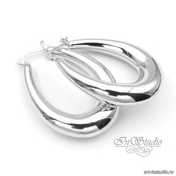 Крупные дутые овальные серьги кольца родий - фото изображение товара, artikul: 114167