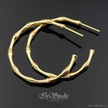 Серьги пусеты крупные кольца БАМБУК 37 мм гвоздики позолота - фото изображение товара, artikul: 114182