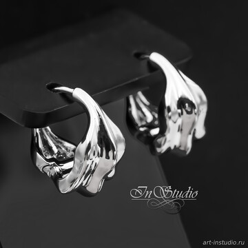 Швензы серьги фактурные ФЕНРИР конго 17 мм родированное покрытие - фото изображение товара, artikul: 114243