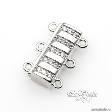 Замок магнитный на ТРИ НИТИ 15 мм родиевое покрытие фианиты - фото изображение товара, artikul: 114225