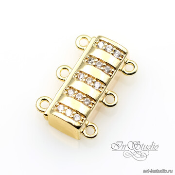 Замок магнитный на три нити 15 мм позолота фианиты - фото изображение товара, artikul: 114228