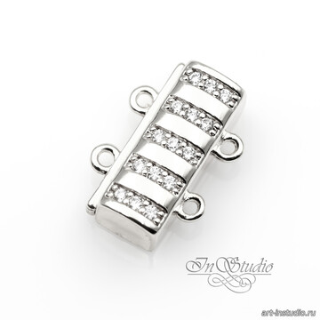 Замок магнитный на ДВЕ НИТИ 15 мм родиевое покрытие фианиты - фото изображение товара, artikul: 114219