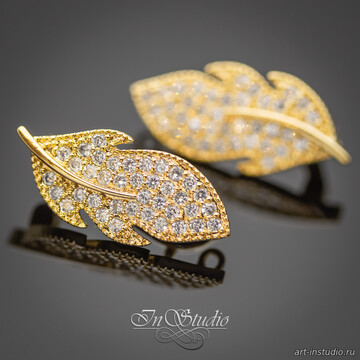 Бейл замок разъемный Листик с фианитами позолота - фото изображение товара, artikul: 114210