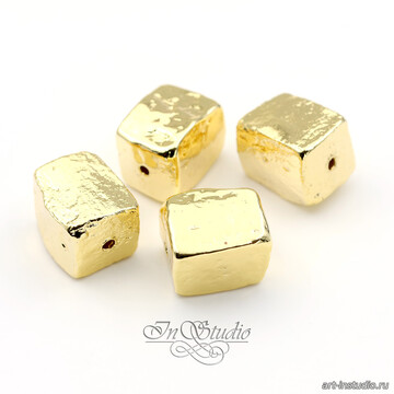 Бусина прямоугольная мятая 14х11 мм фриформ позолоченная - фото изображение товара, artikul: 114192