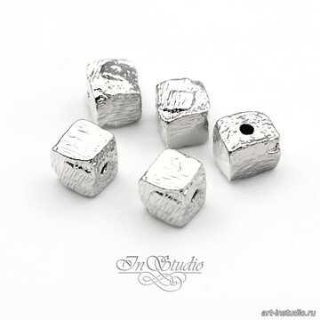 Бусина квадратная мятая 8 мм фриформ родированная - фото изображение товара, artikul: 114185