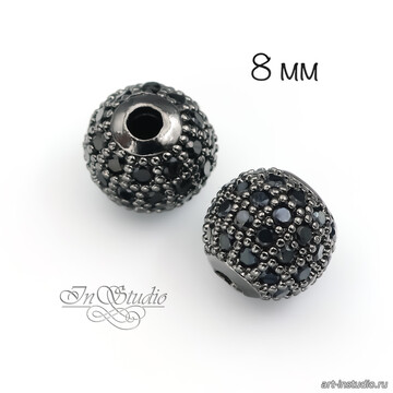 Бусина декоративная с фианитами 6 мм шар черненое родиевое покрытие - фото изображение товара, artikul: 114270