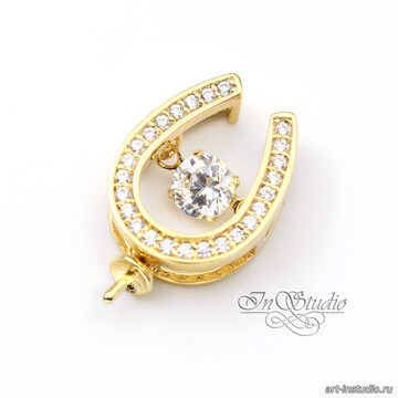 Бейл под вклейку ПОДКОВА с танцующим фианитом позолоченное покрытие - фото изображение товара, artikul: 114288