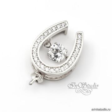 Бейл под вклейку ПОДКОВА с танцующим фианитом родиевое покрытие - фото изображение товара, artikul: 114285