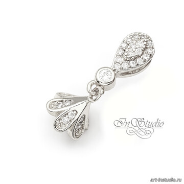 Бейл под вклейку со штифтом КОЛОКОЛЬЧИК родий с фианитами - фото изображение товара, artikul: 114279