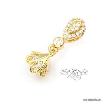Бейл под вклейку со штифтом КОЛОКОЛЬЧИК позолота с фианитами - фото изображение товара, artikul: 114282